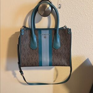 Michael Kors Blue and Brown Satchel
